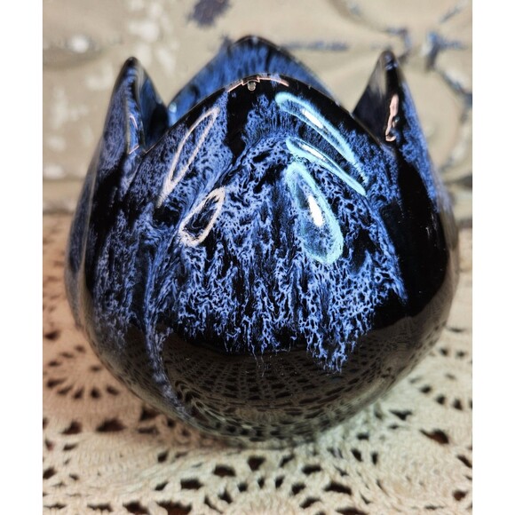 Stunning Signed Anna Van Briggle Pottery Vase Planter Black Tulip w/ Blue Accent - Picture 5 of 9